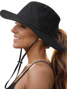 1pc Outdoor Flat Brim Sun Hat, Water Resistant, Ponytail Hole - A - View 17
