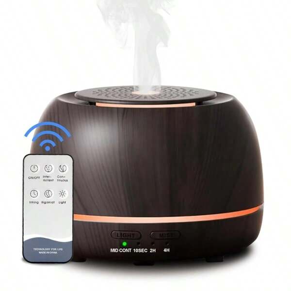 Diffuseur d'huiles essentielles de 300ml avec télécommande, humidificateur d'aromathérapie 3 en 1 à ultrasons, 7 couleurs de lumière, extinction automatique sans eau, modèle aspect bois pour la maison et le bureau