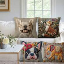 Vintage Elephant & Dog Print Pillowcase, Boho Style Cushion Cover For Home, Living Room, Sofa Decor