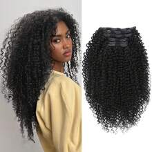 Megito Curly Clip In Hair Extensions,Pink Mango 6 PCS 100% Pure Protein Silk Curly Hair Extensions Clip Ins For Women Kinky Hair Soft Natural Durable Light Long Lifespan - 黑色 - 查看 1