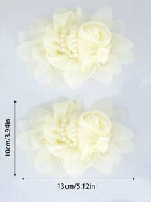 2pcs Handmade Pearl Flower & Rose Bud Chiffon Shoe Clips, DIY Hair Accessories & Brooch Decor