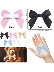 10Pcs Mini Satin Ribbon Bows Self Adhesive Satin Bows Cute Small Ribbon Tiny Bows For Gift Wrapping Tiny Bows Tiny Bows For Christmas Craft Birthday Party Wedding Decorations - Multicolor - View 3