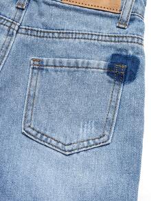 时尚男童破洞可调节腰部猫须水洗牛仔短裤 - 淺色水洗藍 - 查看 11