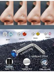 Milacolato Nose Rings Studs For Women Men - Straight Or L Shaped Surgical Stainless Steel Small Nose Studs Pin - Hypoallergenic 20G 22G Tiny Nose Piercing Jewelry 1.5/2/2.5/3 Mm CZ - 彩色 - 查看 5