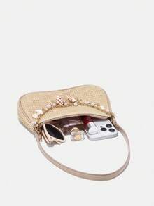 Bolso bandolera retro, bolso de hombro pequeño y elegante con solapa redonda para mujer, vintage - Albaricoque - Ver 7