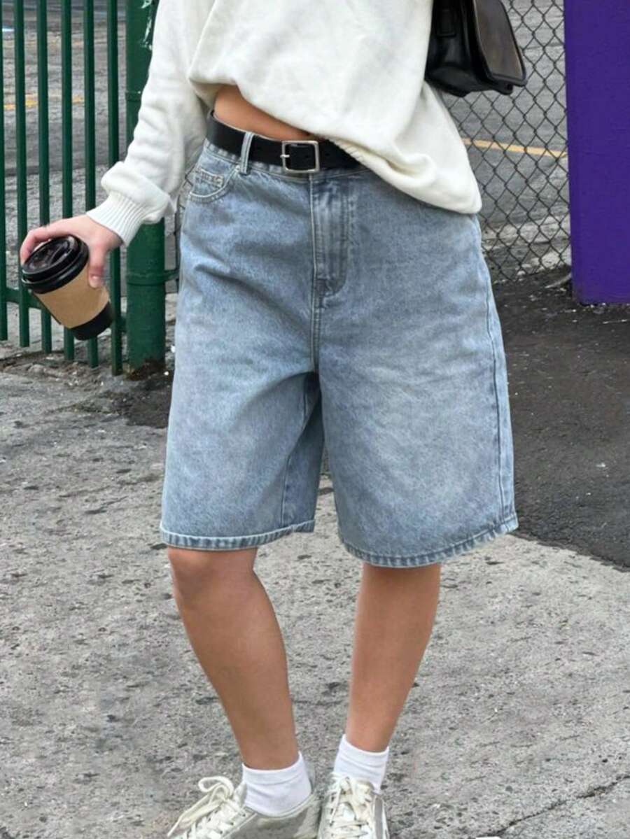 MYOURSA Casual Loose Bermuda Denim Shorts, Light Blue - Light Wash - View 1