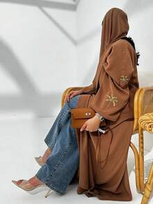 Modest Muslim Middle Eastern Dubai Fashion Abaya Dress With Embroidery & Sequins, Without Headscarf