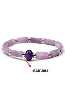 Natural Amethyst Square Beads Elastic Bracelet