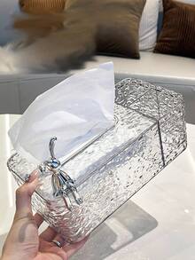 1 Pc Luxury Tissue Box With Spring Dispenser, Multifunctional Plastic Remote Control Holder, Suitable For Living Room And Dining Table, Rectangular Design Simple & Elegant, Fits Various Scenarios