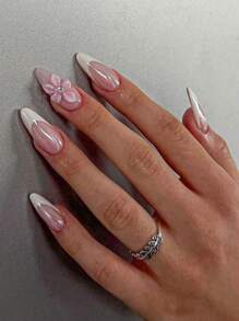 10 Pieces Of Pure Handcrafted Three-Dimensional Ice Translucent Carved Flowers, With Orange Flower Centers As Embellishments, Yellow French Manicure Surface Decorated With Water Ripples, Paired With Golden Steel Ball Faux Pearls, Pink Magic Mirror Coils, Pink Flower Accessories French Style, Golden Star Stickers, High-End Aurora White French Style, Press On Nails Nail Supplies Nails