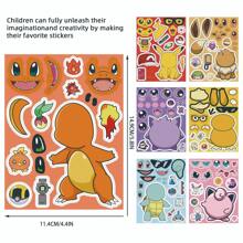 pokemon 8Sheets Pokemon Anime Pikachu Puzzle Stickers Make A Face Children Cartoon DIY Assemble Jigsaw Decoration Decals Kids Party Toys Gift Room Decor Wall Decor Wall Stickers Wall Sticker