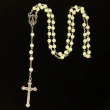 1pc Fashionable Vintage Rosary Necklace With Cross & Beads, Versatile Design Suitable For Party And Everyday Wear