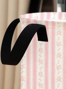 1 pieza Cesta de almacenamiento redonda plegable de gran capacidad con estampado de mariposas multicolor y rayas, de uso múltiple para baño, habitación, lavandería, organización de juguetes y artículos de bebé