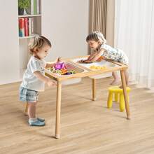 Sensory Table For Toddlers, Kids Activity Table With 3 Foldable Storage Bins & Double-Sided Board, Indoor/Outdoor Play Sand And Water Table, Wooden Kids Sensory Table For Drawing Studying Dining - Có hộp đựng đồ - Xem 9