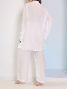Women's Beachwear Set, Long Sleeve Coat And Simple Casual Pants - trắng - Xem 4