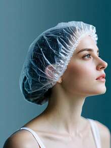 100pcs Disposable Transparent Waterproof Shower Cap, Thick Large Size, High Elasticity, For Bathing And Hair Care, Convenient For Travel And Back To School - Multicolor - View 2