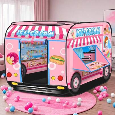 Pink Ice Cream Car Pop-Up Play Tent, Kids Pretend Sweet Dessert Car Themed Playhouse, Suitable For Indoor And Outdoor, Instant Setup Popup Tent With Portable Bag, Ideal Gift For Boys And Girls