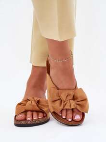 Sandalias de mujer de moda versátiles y casuales con decoración de lazo, para el verano - Camel - Ver 4
