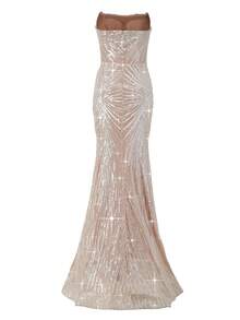 Đầm dạ hội đuôi cá sang trọng thanh lịch mới cho nữ - Màu be - Xem 3