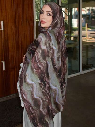 1 件女士围巾波西米亚水彩面纱头巾，秋季穆斯林头巾，适合日常佩戴