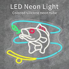 1 Stück Fischform Neonlicht, USB betriebenes Kunststoff Wandmontiertes Neonschild mit Knopfsteuerung, Mehrfachnutzung, ohne Batterie, geeignet für Heimdekoration, Aquarium, Garten