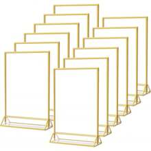 12pcs/6pcs Restaurant Menu Cards, Transparent Acrylic Wedding Table Number Holders, Photo Display Sign Stands With Gold Borders, Double-Sided Gold Frames - Suitable For Weddings, Rehearsal Dinners, Engagement Parties, Anniversaries, Birthdays, Bridal Showers, Graduations, Corporate Events Or Any Special Occasion!