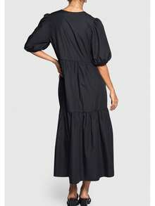 SANSSOUCI TIE FRONT TIERRED POLY COTTON MIDI SKIRT  Plain    Elegant  Casual  Modest    Woven Fabric    Tiered Layer  Tie Front    DRESS  Beach  Home  Baby Shower Party  Daily  Elegant And Casual  Tea Party  Brunch    SPRING SUMMER - 黑色 - 查看 3