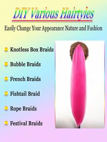 1-2 piezas Extensiones de cabello sintético rojo rosa de 26 pulgadas | Cabello lacio y esponjoso resistente al calor para coleta | Adecuado para Halloween, Navidad, fiestas - Rosa Fucsia - Ver 4