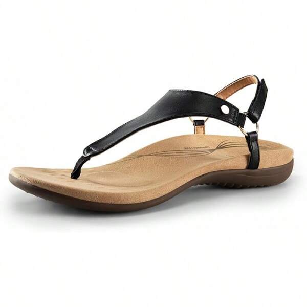 Women's Flat Sandals Arch Support Orthopedic Comfortable Soft Cushion Summer T-Strap Walking Thong Sandals