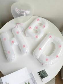 13/78 件白色“生日快乐”气球横幅配粉色小花瓣/黑色生日气球横幅无蝴蝶结，适用于生日派对装饰、房间装饰、拍照 - 白色生日搭配粉紅色小花朵 - 查看 9