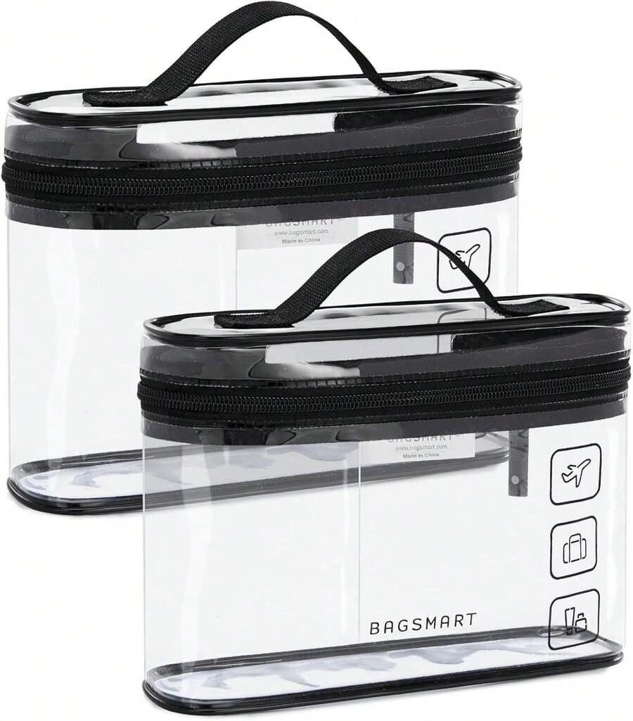 TSA - Neceser de aseo aprobado por la TSA, organizador de bolsa de cosméticos de maquillaje transparente, bolsa de viaje de tamaño de cuarto de galón para artículos de cambiador, accesorios - Top negro hinchado - Ver 1