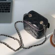 Bolso de hombro coreano de estilo nicho para mujer con cadena de diamantes, bolso de pintalabios de alta gama, minibolso de moda. Bolso cuadrado acolchado pequeño para mujer, bolso de hombro de diseñador con correa de cadena metálica, bolsos de mujer, bolso elegante de verano.bolsos verano mujer