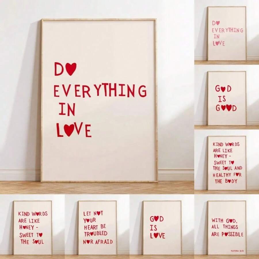 1 pieza Arte de pared minimalista cartel de corazón rojo cita de amor pintura en lienzo palabras de esperanza decoración del hogar con marco opcional