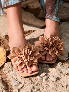 Tropiscape 新款加大码女式舒适简约露趾可爱碎花方头平底拖鞋凉鞋休闲时尚户外沙滩夏季鞋度假氛围休闲海滩秋季圣诞节冬季圣诞礼物