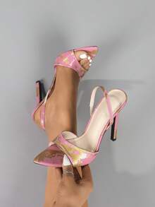 Women's Pointed Toe Glossy Leopard Print Clear Strap Ankle Strap Thin High Heel Sandals, Elegant Glamorous Fashion Party Stilettos - Pink - View 11
