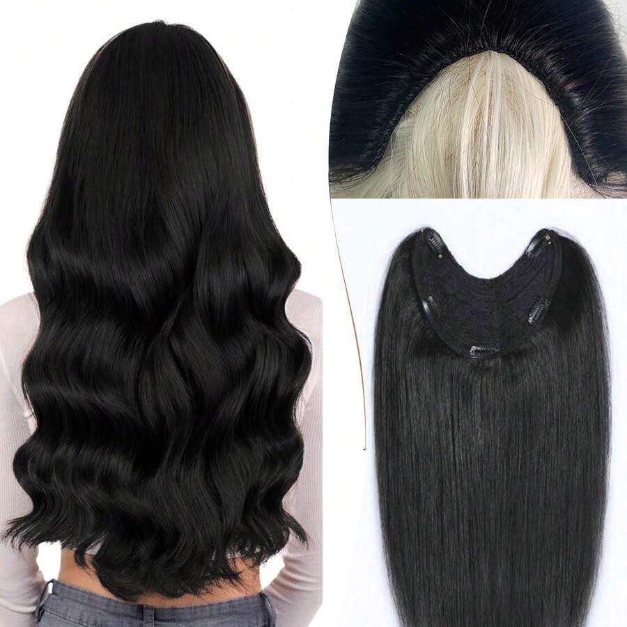 Clip In Hair Extensions Straight V-Shaped Hair Extension One Piece Hair Extensions With 5 Clips For Women Daily Use 16 Inch