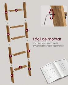 VASAGLE ULLS018K41 - Escalera Decorativa para la Sala de Estar, Estante de Escalera de 5 Niveles, para Almacenamiento y decoración, Color café Miel - Blanco Rústico - Ver 2