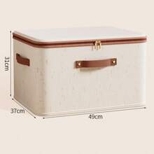1pc Fabric Storage Box, Linen Clothes Storage Bin With Lid, Foldable Bedroom Toy Organizer