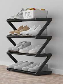 1pc 4-Tier Z-Shaped Shoe Rack, Plastic Freestanding Storage Shelf, Multifunctional Large-Capacity Storage Rack,Easy Assembly Floor Mounted Organizer For Living Room, No-Tool Installation, Stackable Home & Dorm Room Essential,Save Space, Home Organization Shoes And Boots Storage Sundries, Suitable For Corridors, Closets, Living Rooms, Bedrooms - 彩色 - 查看 9