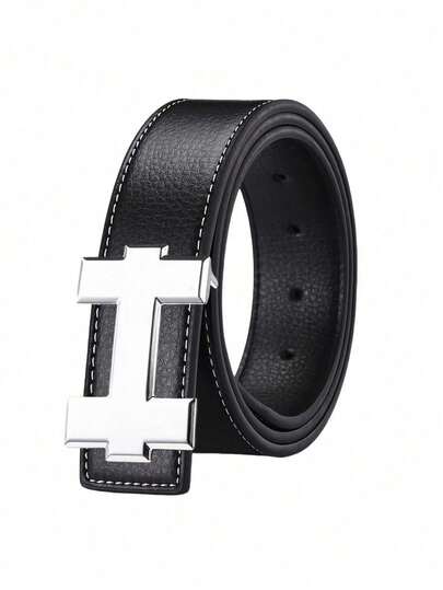 Fashion Casual Belt With Silver Smooth H-Buckle, Designer Luxury High-Quality, Unisex Fit, Perfect For Jeans Workwear