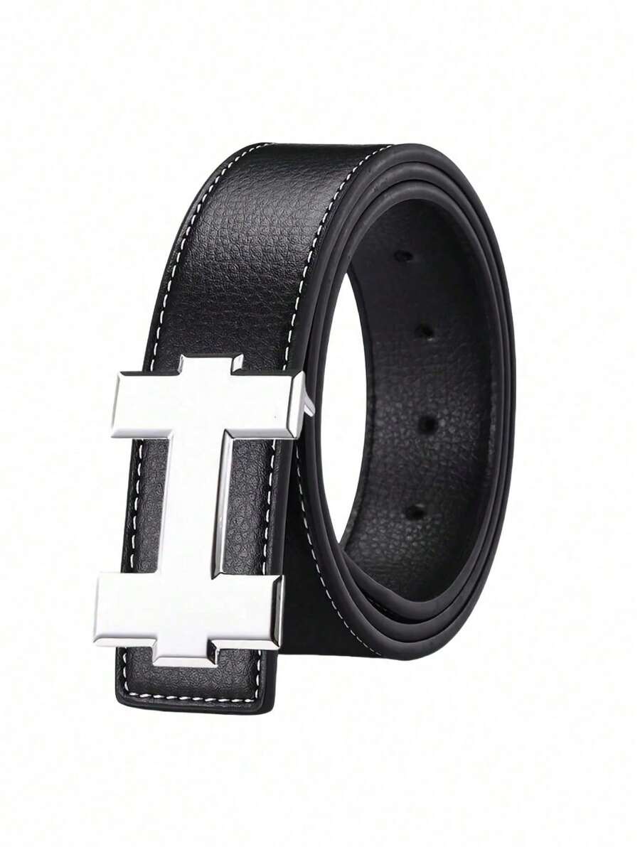 Fashion Casual Belt With Silver Smooth H-Buckle, Designer Luxury High-Quality, Unisex Fit, Perfect For Jeans Workwear