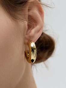 Set de 6 piezas de pendientes de aro grueso con acabado metálico dorado de CCB para uso diario y casual de mujeres y niñas, regalo de Navidad - Pendientes de aro - Ver 2