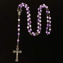 1pc Fashionable Vintage Rosary Necklace With Cross & Beads, Versatile Design Suitable For Party And Everyday Wear