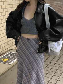 Vintage Stylish Loose Lapel Zip-Up Casual Jacket, Spring Women - Black - View 5