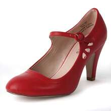 Women Cutout Mary Jane Mid Heels – Round Almond Toe Vintage Cone Heel Pumps With Ankle Strap For Spring Summer Weddings, Parties, Bridesmaids, Office & Everyday Wear [Size Up Half Size] - 紅普 - 查看 2