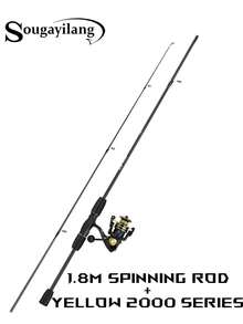 SOUGAYILANG 鱼竿和渔线轮组合套装，配备 5.2:1 齿轮比、高碳鱼竿、铝制线轴、8KG 制动力和 5 种颜色选择，适合淡水钓鱼 - 彩色 - 查看 19