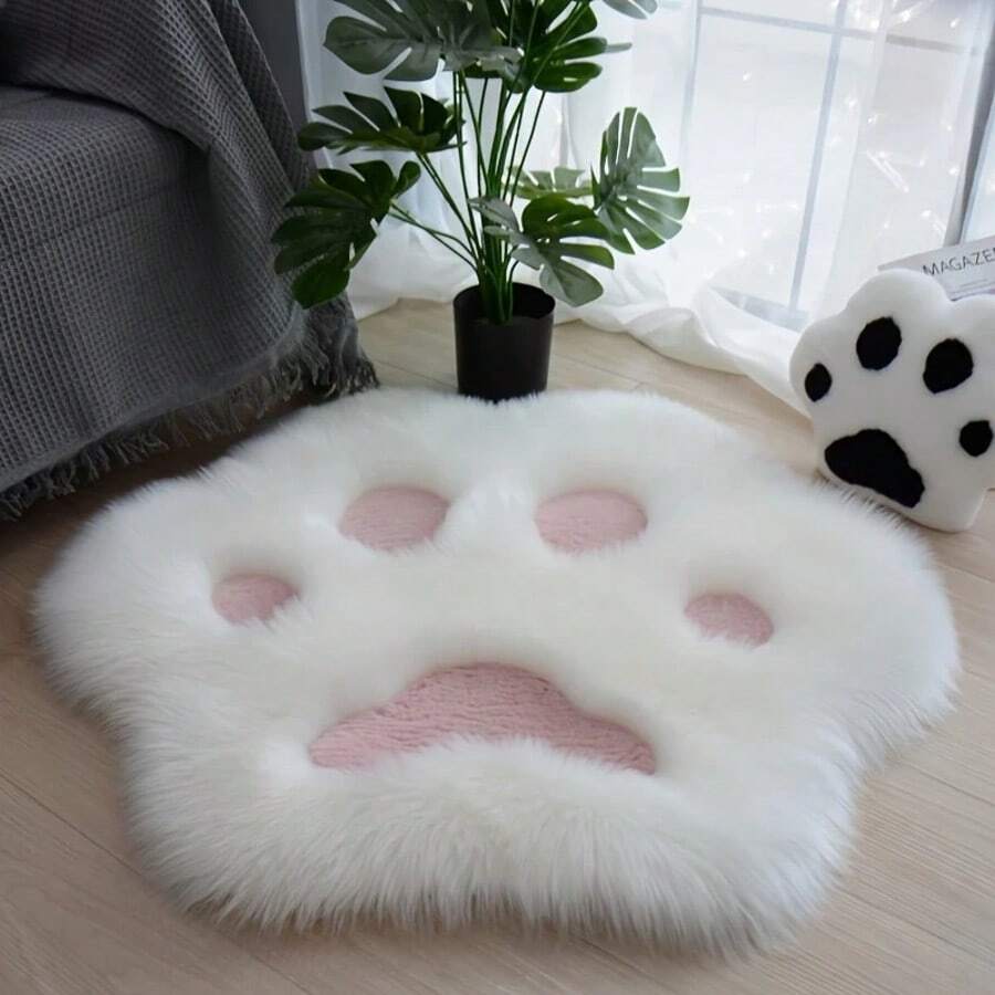 Imitation Wool Bear Paw Plush Carpet Children's Room Bedside Rug Decoration Cat Paw Floor Mat - Hồng - Xem 1