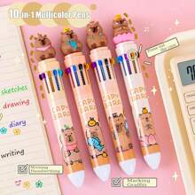 2pcs/Set Random Colors Cute Capybara Animal Ten-Color Ballpoint Pen Handbook Pen Marker Pen School Supplies Office Stationery School Supplies, Back To School