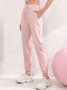 Lightweight Letter Print Women's Sports Shorts, Running Shorts With Drawstring Waistband, Fitness Ice Silk Pants - Nylon And Spandex - Women's Pants - Suitable For Running, Fitness And Sports - Perfect Gift For Fitness Enthusiasts