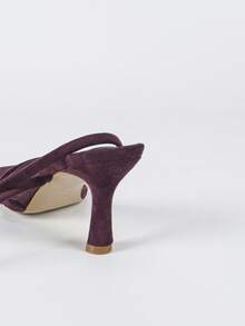 女士纯色时尚高跟凉鞋，踝带，细跟，露趾交叉带凉鞋，紫色高跟凉鞋，仿麂皮材质，舒适轻便。适合通勤、度假，夏季新款凉鞋 - 紫色 - 查看 8